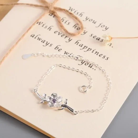 14k Gold Amethyst Flower Bracelet Sterling Silver - Picture 2 of 11